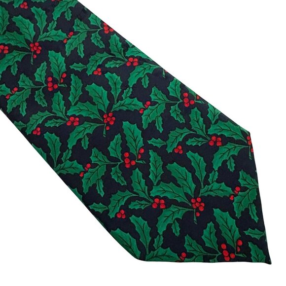 Hallmark Yule Tie Greetings Holiday Holly Polyester Christmas Mens Necktie Gift - Picture 3 of 9